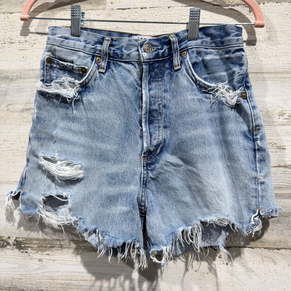 AGOLDE Parker Shorts Women 27 Blue Distressed High Rise Cut Off Denim EUC